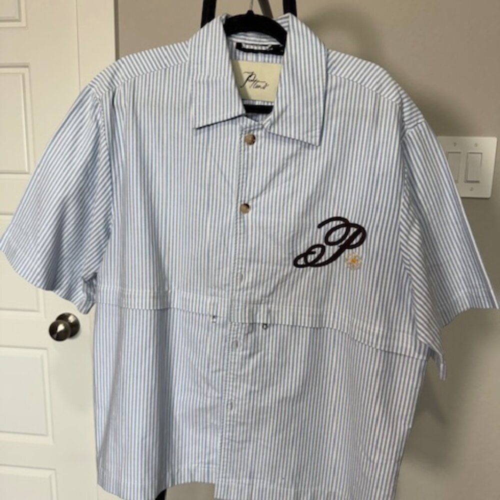 Pttrn Plaid Paris Striped Short-Sleeve Button-Up Shir